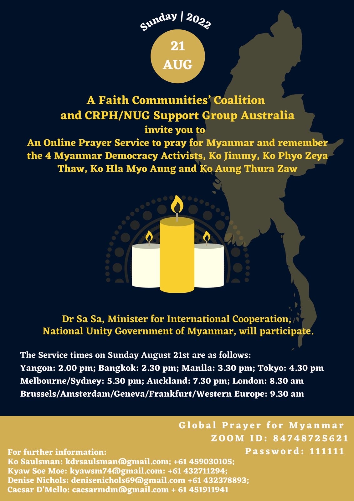 ONLINE GLOBAL PRAYER FOR MYANMAR AND FOUR MYANMAR ACTIVISTS MURDERED
